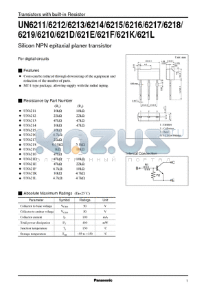 UN621L datasheet - Silicon NPN epitaxial planer transistor