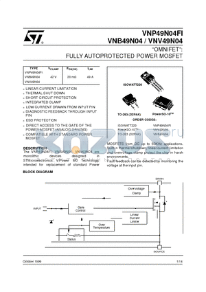 VNV49N04 datasheet - OMNIFET: FULLY AUTOPROTECTED POWER MOSFET