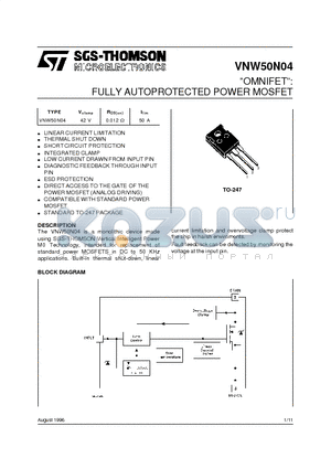 VNW50N04 datasheet - OMNIFET: FULLY AUTOPROTECTED POWER MOSFET