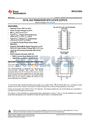 SN74LVC245ADBRE4 datasheet - OCTAL BUS TRANSCEIVER WITH 3-STATE OUTPUTS