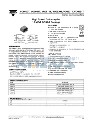 VO0611T datasheet - High Speed Optocoupler, 10 MBd, SOIC-8 Package