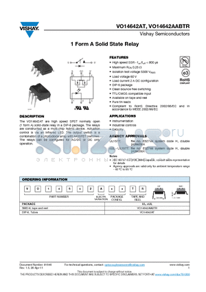 VO14642AABTR datasheet - 1 Form A Solid State Relay