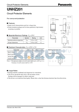 UNHZ201 datasheet - Circuit Protector Elements