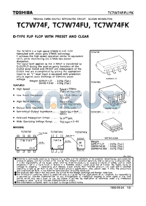 TC7W74 datasheet - D-TYPE FLIP FLOP WITH PRESET AND CLEAR