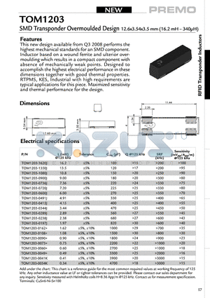 TOM1203-0344J datasheet - SMD Transponder Overmoulded Design