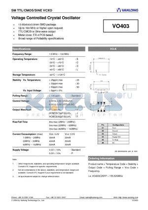 VO403 datasheet - Voltage Controlled Crystal Oscillator