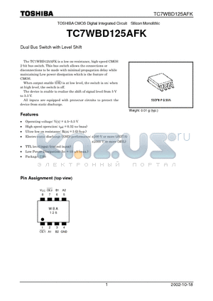 TC7WBD125AFK datasheet - Dual Bus Switch with Level Shift