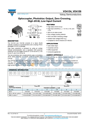 VO4154 datasheet - Optocoupler, Phototriac Output, Zero Crossing