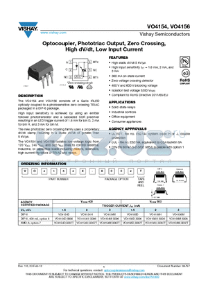 VO4154D datasheet - Optocoupler, Phototriac Output, Zero Crossing