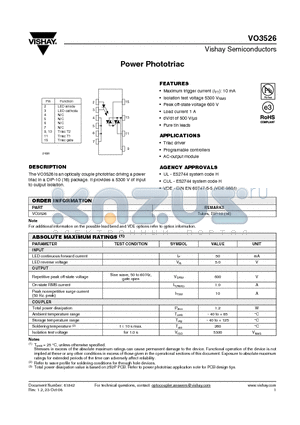 VO3526 datasheet - Power Phototriac