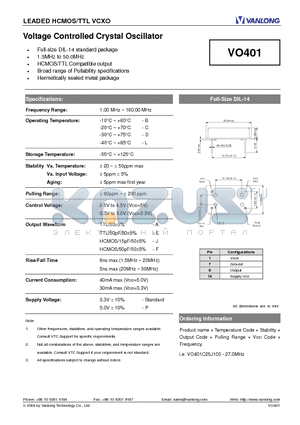 VO401 datasheet - Voltage Controlled Crystal Oscillator