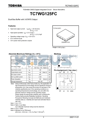 TC7WG125FC datasheet - CMOS Digital Integrated Circuit Silicon Monolithic Dual Bus Buffer with 3-STATE Output