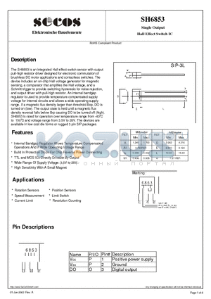 SH6853 datasheet - Hall Effect Switch IC