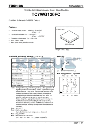 TC7WG126FC datasheet - CMOS Digital Integrated Circuit Silicon Monolithic Dual Bus Buffer with 3-STATE Output