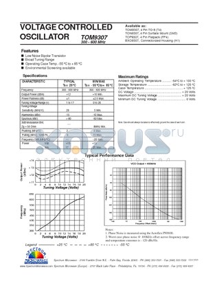 TOM9307 datasheet - VOLTAGE CONTROLLED OSCILLATOR