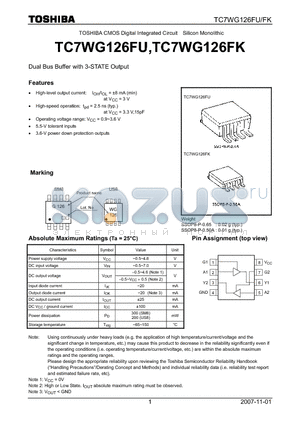 TC7WG126FK datasheet - CMOS Digital Integrated Circuit Silicon Monolithic Dual Bus Buffer with 3-STATE Output