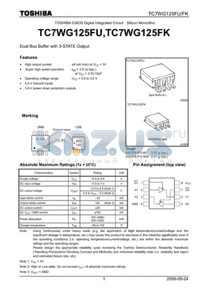 TC7WG125FK_09 datasheet - Dual Bus Buffer with 3-STATE Output