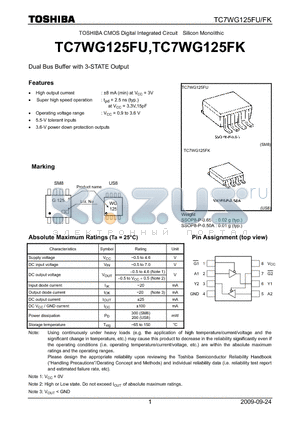 TC7WG125FU_09 datasheet - Dual Bus Buffer with 3-STATE Output