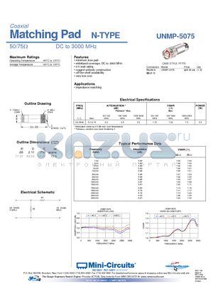 UNMP-5075 datasheet - Coaxial Matching Pad TYPE-N 50/75 DC to 3000 MHz