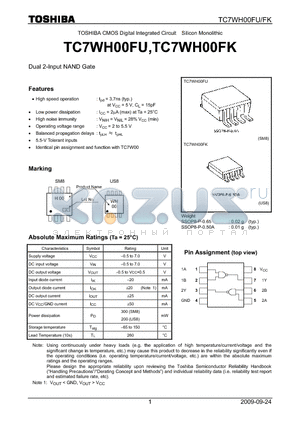 TC7WH00FK_09 datasheet - Dual 2-Input NAND Gate