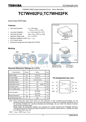 TC7WH02FK_09 datasheet - Dual 2-Input NOR Gate