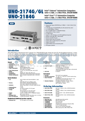 UNO-2184G datasheet - Intel^ Core i7 Automation Computer with 4 x GbE, 2 x Mini PCIe, DVI/DP/HDMI
