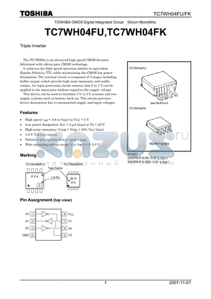 TC7WH04FK datasheet - CMOS Digital Integrated Circuit Silicon Monolithic Triple Inverter