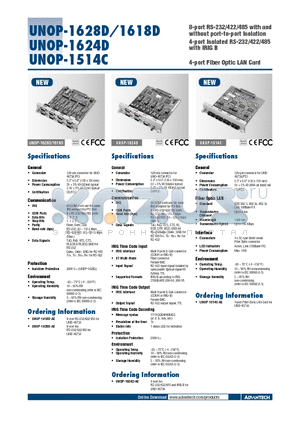 UNOP-1514C datasheet - 4-port Fiber Optic LAN Card