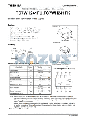 TC7WH241FK_09 datasheet - Dual Bus Buffer Non Inverted, 3-State Outputs