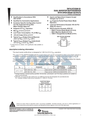 SN74LVC2G06QDBVRQ1 datasheet - DUAL INVERTER BUFFER/DRIVER WITH OPEN DRAIN OUTPUTS