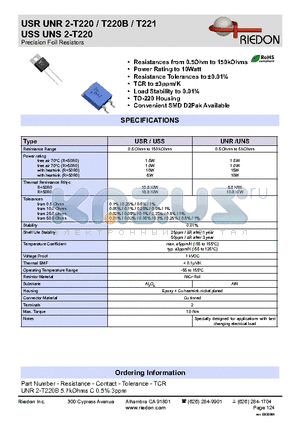 UNR2-T220 datasheet - Precision Foil Resistors