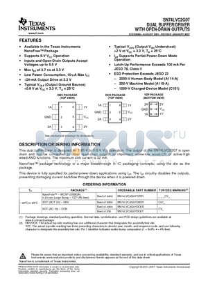 SN74LVC2G07DBVRG4 datasheet - DUAL BUFFER/DRIVER WITH OPEN-DRAIN OUTPUTS