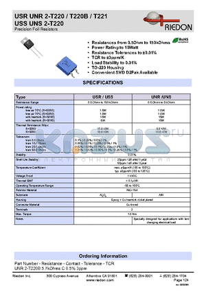 UNR2-T221 datasheet - Precision Foil Resistors