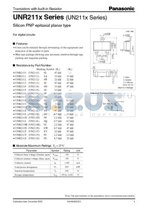 UNR211D datasheet - Silicon PNP epitaxial planar type