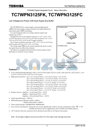 TC7WPN3125FC datasheet - Digital Integrated Circuit Silicon Monolithic Low Voltage/Low Power 2-Bit Dual Supply Bus Buffer