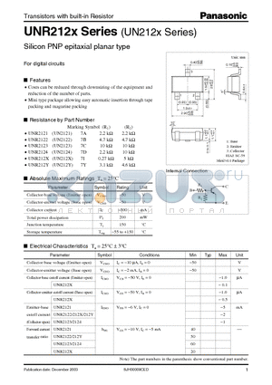 UNR2121 datasheet - Silicon PNP epitaxial planar type