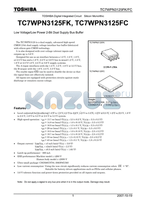 TC7WPN3125FK datasheet - Digital Integrated Circuit Silicon Monolithic Low Voltage/Low Power 2-Bit Dual Supply Bus Buffer