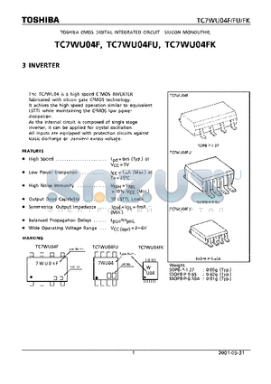 TC7WU04FK datasheet - CMOS DIGITAL INTEGRATED CIRCUIT SILICON MONOLITHIC 3 INVERTER