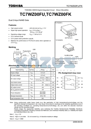 TC7WZ00FU_09 datasheet - TOSHIBA CMOS Digital Integrated Circuit Silicon Monolithic