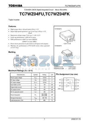 TC7WZ04FK datasheet - Triple Inverter