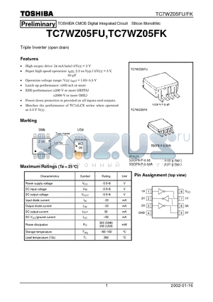 TC7WZ05FU datasheet - Triple Inverter (open drain)