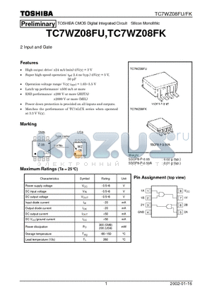 TC7WZ08FU datasheet - 2 Input and Gate