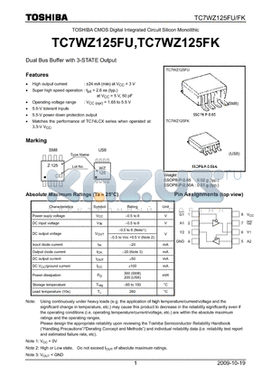 TC7WZ125FK datasheet - Dual Bus Buffer With 3-STATE Output