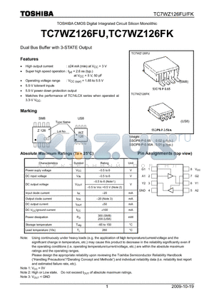 TC7WZ126FU datasheet - Dual Bus Buffer with 3-STATE Output