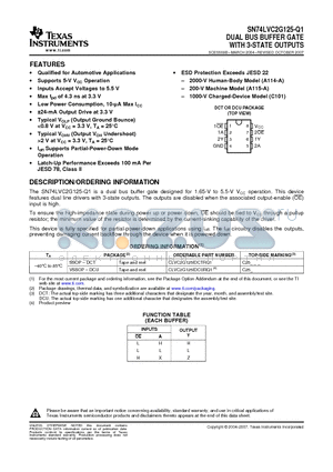 SN74LVC2G125-Q1 datasheet - DUAL BUS BUFFER GATE WITH 3-STATE OUTPUTS