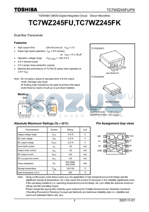 TC7WZ245FK datasheet - CMOS Digital Integrated Circuit Silicon Monolithic Dual Bus Transceiver