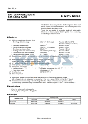 S-8211CAO-I6T1G datasheet - BATTERY PROTECTION IC FOR 1-CELL PACK