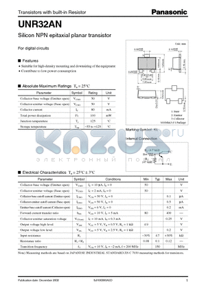 UNR32AN datasheet - Silicon NPN epitaxial planar transistor For digital circuits