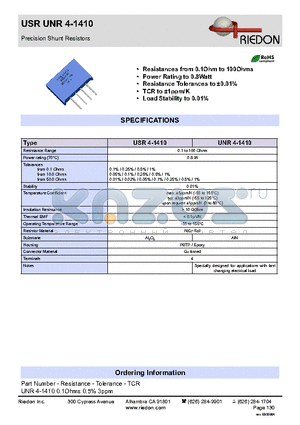 UNR4-1410 datasheet - Precision Shunt Resistors