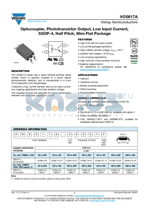 VOS617AT datasheet - High CTR with low input current